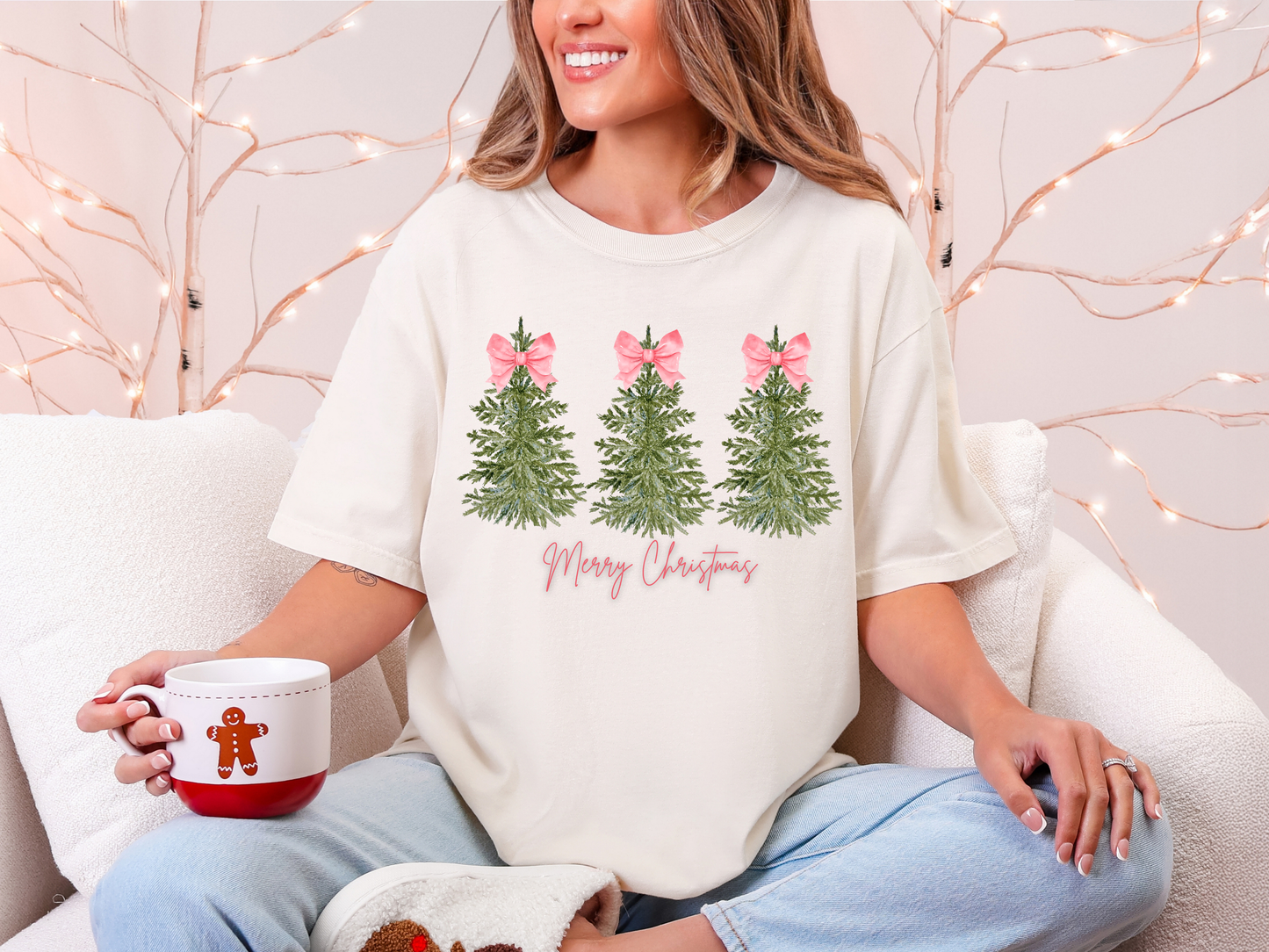 Merry Christmas, Christmas Tree with Pink Bows