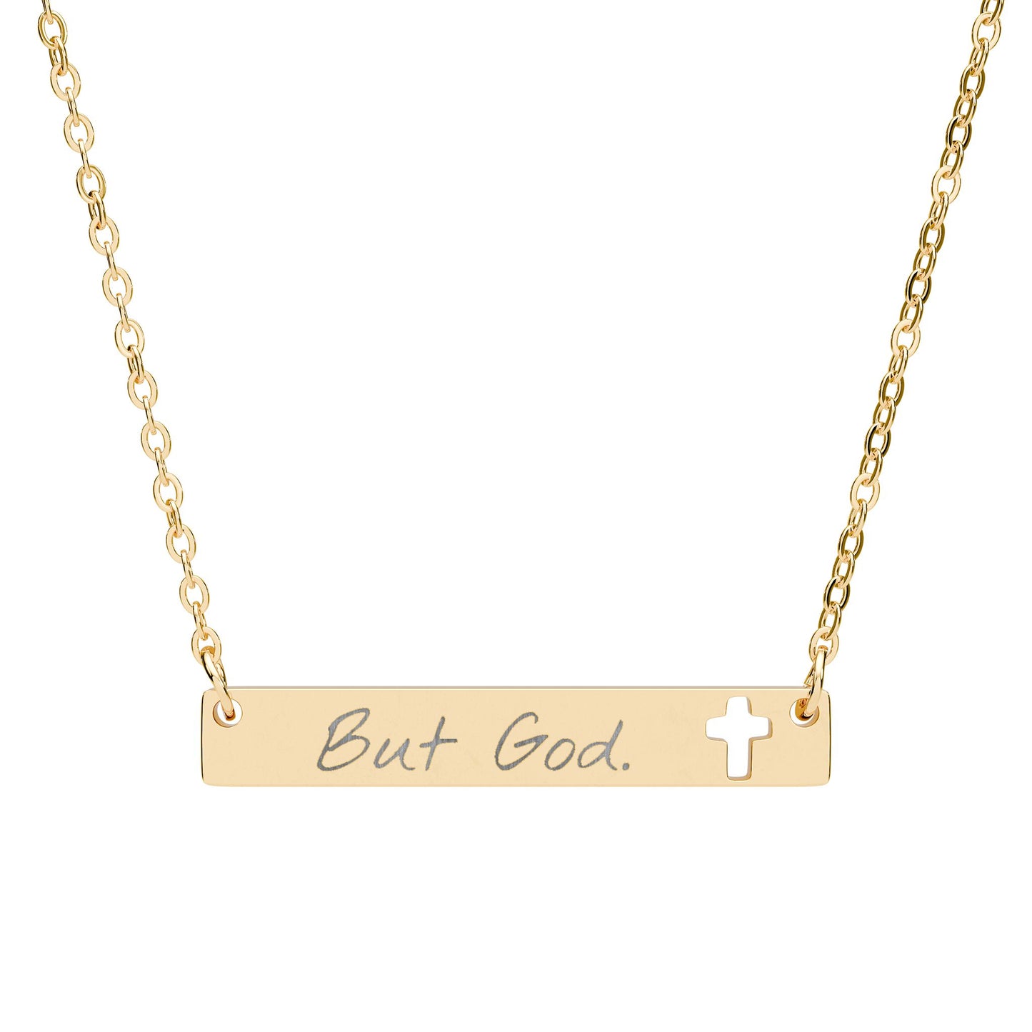 But God- Engraved Cross Bar Necklace