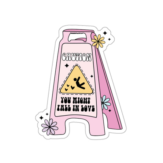 Caution Love Die-Cut Stickers, Cute Fun Stickers, Laptop Decor, Gift for Her, Floral Stickers, Love Warning Decal