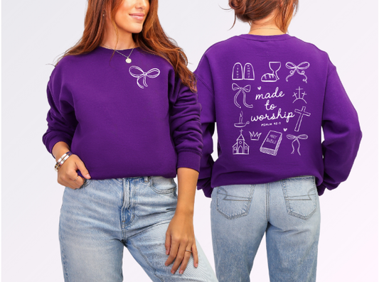 Made to Worship Crewneck Sweatshirt, Casual Prayer Sweater, Inspirational Cozy Wear, Christian Gift, Faith-Based Apparel