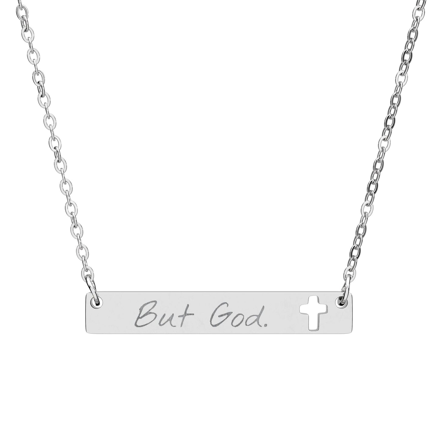 But God- Engraved Cross Bar Necklace