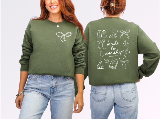 Made to Worship Crewneck Sweatshirt, Casual Prayer Sweater, Inspirational Cozy Wear, Christian Gift, Faith-Based Apparel