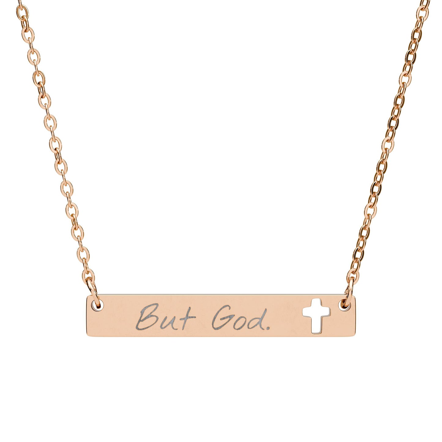 But God- Engraved Cross Bar Necklace