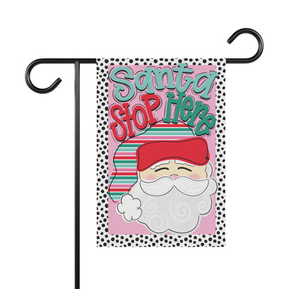 Santa Stop Here Garden Banner, Festive Yard Decoration, Christmas Decor, Holiday Sign, Seasonal Garden Flag